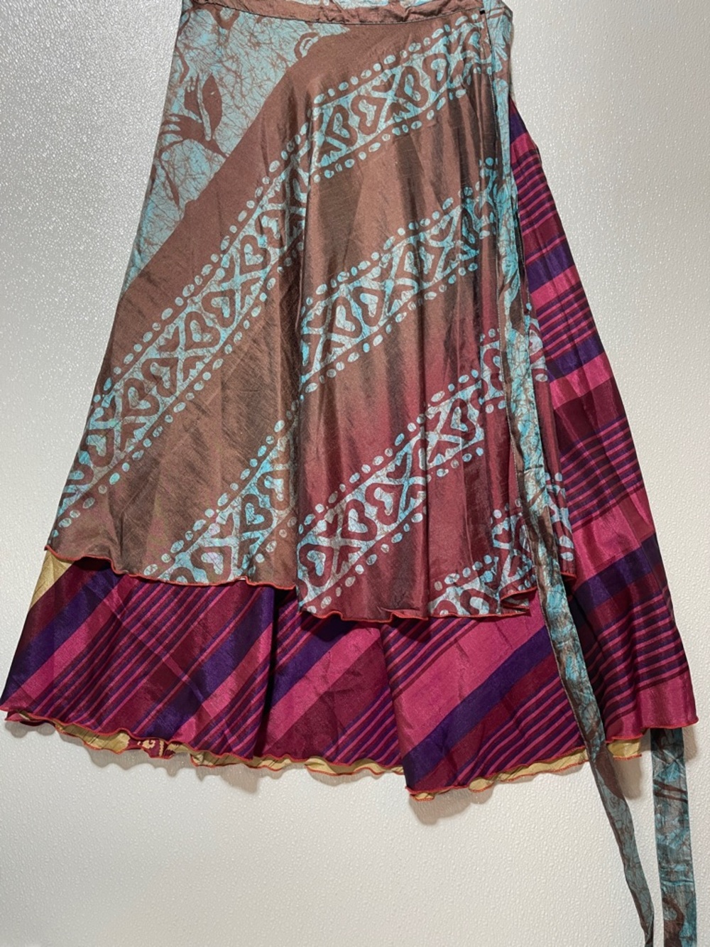 2/$60 SILK Layered Boho Maxi Skirt in Teal, Magenta & Brown